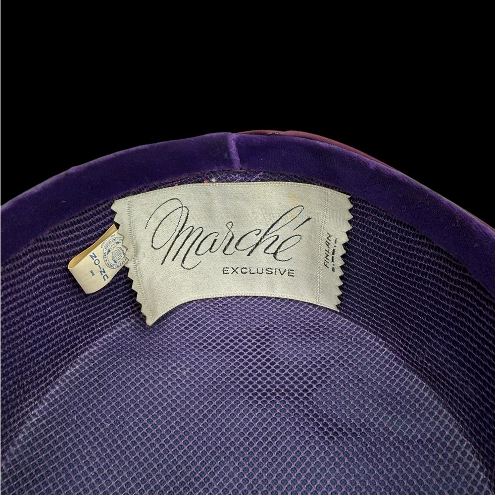 Vintage Marche Exclusive Turban Pillbox Purple and Pink Hat with Veil - Picture 5 of 7